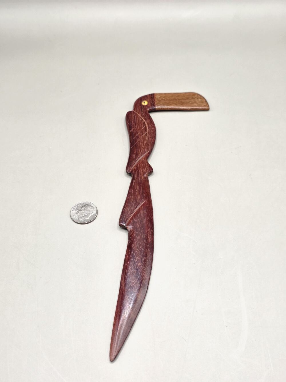 Vintage Hand Carved Wooden Toucan Letter Opener Mid Century Exotic Wood Art 8"